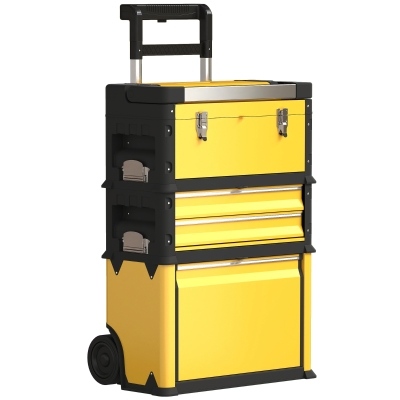 HOMCOM Boîtes à Outils Modulaires Acier Roulettes Jaune