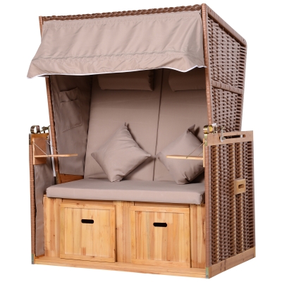 Outsunny Strandkorb für 2 Personen mit neigbarer Rücklehne Beige 118 x 79 x 160cm