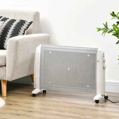 HOMCOM Radiator Electric Mică 1000W/2000W cu Termostat Reglabil, 15-20 m², 4 Roți, 79x27x54 cm, Alb