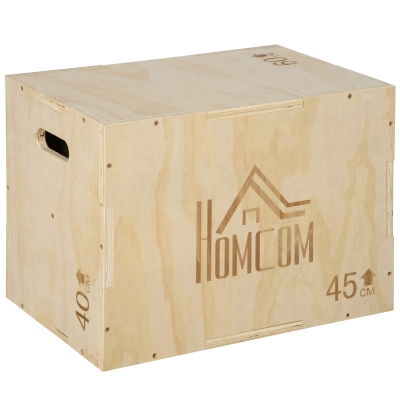 HOMCOM Plyo Box, Sprungbox aus Holz, Plyometric Plattform mit Griff für Zuhause, 45 x 40 x 60 cm, Naturholz