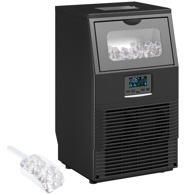 HOMCOM Kommerzielle 30 kg/24H Freistehender Eiswürfelmaschine mit 4 kg Speicher, Selbstreinigung, Timer Stahl Schwarz