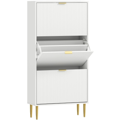 HOMCOM Meuble à Chaussures 18 Paires 3 Tiroirs Blanc