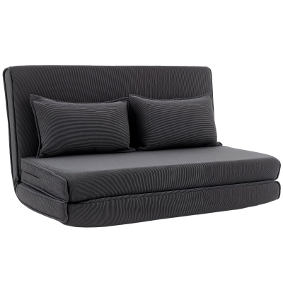 HOMCOM Bodenstuhl mit Rückenlehne, Cord-Klappsofa als Gästebett, Verstellbare Rückenlehne, Breiter Sitz, Dunkelgrau