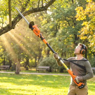 Outsunny Tagliasiepi Batteria 18V con Asta Telescopica Arancione