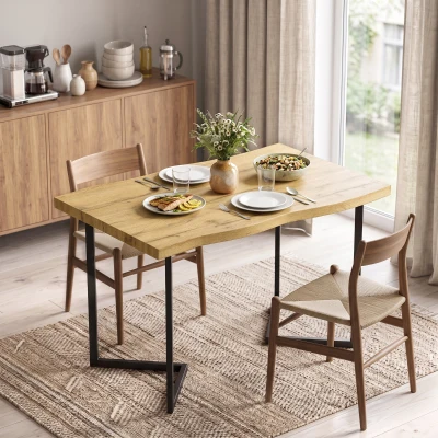 HOMCOM Masă de Dining pentru 2 Persoane cu Blat Gros Picioare Metalice Stil Modern 110x67x75,5 cm Stejar