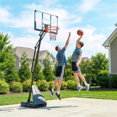 SPORTNOW Coș de Baschet Portabil pentru Exterior, Reglabil 2,45-3,05 m, Panou Rezistent la Șocuri, Reglare cu Manivelă