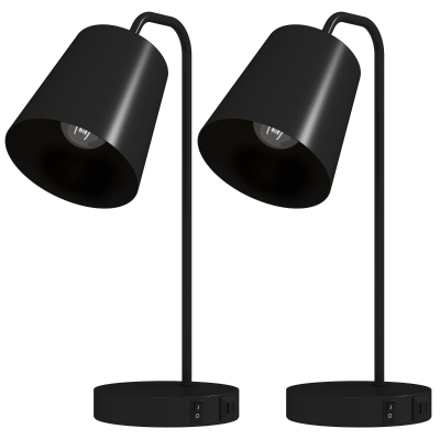 HOMCOM Tischlampen-Set, 2 Stück, Moderne Lampen mit USB-A- und USB-C-Anschluss für Schlafzimmer, Wohnzimmer & Büro, Schwarz