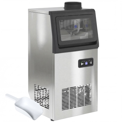 HOMCOM Gewerbliche Eismaschine, 36 kg/24 Std., Edelstahl, Unterbau oder freistehend, Silber