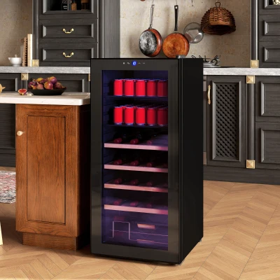 HOMCOM Răcitor de Vinuri de 92L cu Rafturi Ajustabile pentru 20 de Sticle și 50 de Doze, 43x45x94 cm, Negru