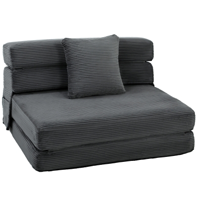 HOMCOM 2-in-1 Boneless Cloud Bodenstuhl, klappbares Schlafsessel mit Cord-Optik & Lendenkissen, Dunkelgrau