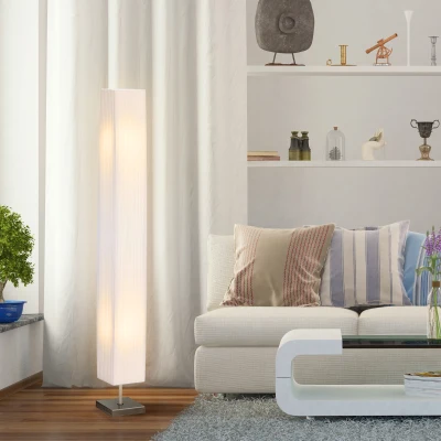 HOMCOM Candeeiro de Pé com 2 Casquilhos E27, Ecrã em Tecido, Interruptor de Pedal e Base em Aço Inoxidável, Branco