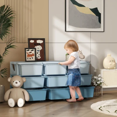 HOMCOM Aufbewahrungsbox für Kinder, Kinder-Aufbewahrungsbox, 9 Schubladen, Blau
