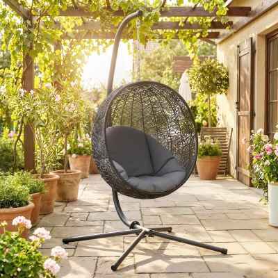 Outsunny Support Chaise Suspendue Cadre en C 150kg Noir