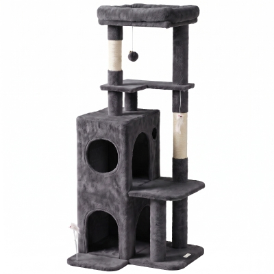 PawHut Kratzbaum 132 cm Katzenturm mit Höhle, Sisalstämme, große Plattform, mehrstöckig für mittelgroße Katzen unter 6 kg