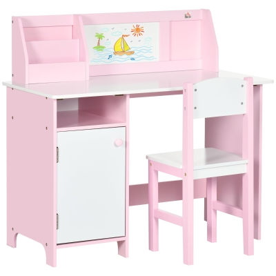 Set pentru Copii cu Banc de Școală și Scaun Alb Roz
