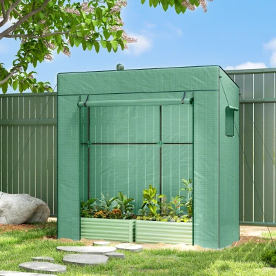 Outsunny Tomatengewächshaus Foliengewächshaus mit Rolltor Mesh-Fenster Schrägdach 196 x 77 x 197 cm Grün