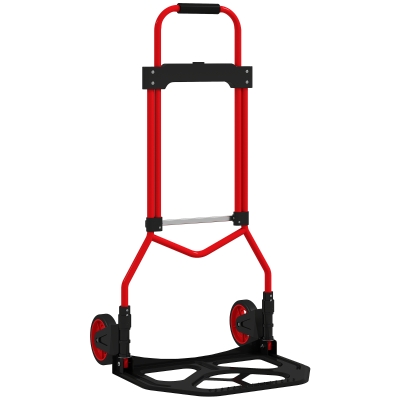 HOMCOM Carretilla Plegable con Mango Telescópico Ajustable Carga 60 kg Carretilla de Mano con Ruedas para Garaje Oficina Rojo