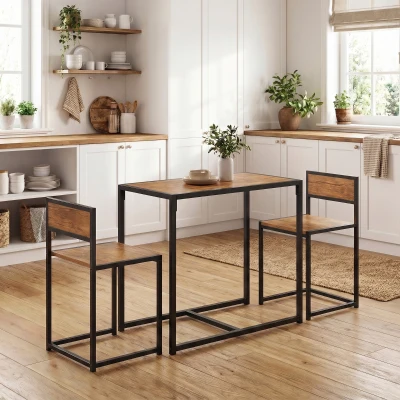 HOMCOM 3-delige Bartafelset Hoge tafelset 3-delig, 2 stoelen, 1 tafel, 90 cm x 47 cm x 76 cm, Bruin + Zwart