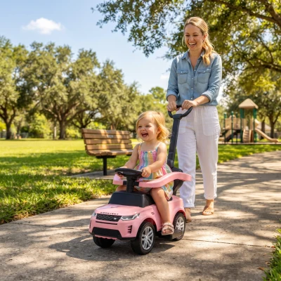 AIYAPLAY Carro Andador 2 em 1 para Crianças Land Rover Discovery com Buzina Pega de Empurrar e Barra Removíveis 84x40x94,5 cm Rosa