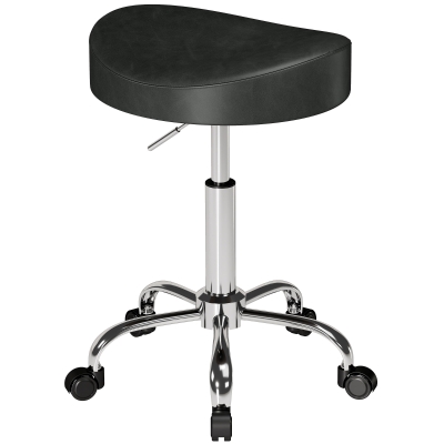 HOMCOM Rollhocker drehbar, höhenverstellbar, Kunstleder mit gepolstertem Sitz für Spa Büro Tattoo-Studio Schwarz