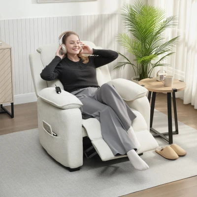 HOMCOM Fauteuil Inclinable Velours Beige avec Repose-pieds