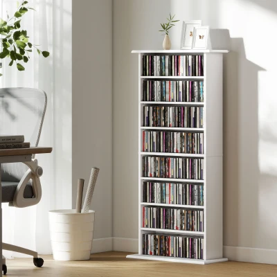 HOMCOM Rangement CD/DVD 8 Compartiments 6 Étagères Blanc