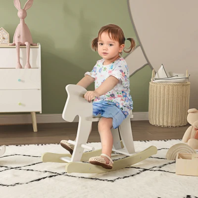HOMCOM Caballito Balancín para Bebés Caballo Balancín con Base de Madera Diseño Clásico para Niños de 1-3 Años Blanco