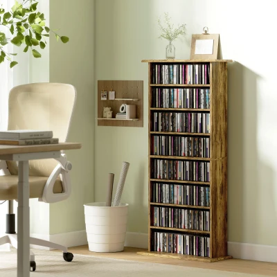 HOMCOM Rangement CD/DVD 8 Compartiments 6 Étagères Marron