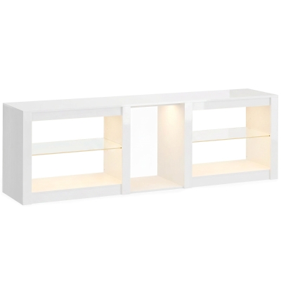 HOMCOM TV-lowboard met RGB-LED-verlichting, modern tv-meubel met verstelbare glazen planken, voor televisies tot 190,5 cm, wit