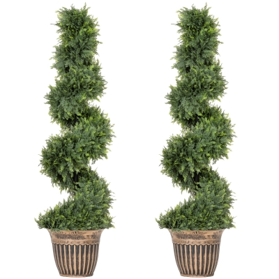 HOMCOM Ciprés en espiral, set de 2 plantas artificiales, con maceta, 120 cm de altura, verde