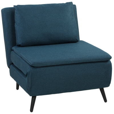 HOMCOM Fauteuil-Lit Convertible 1 Place Bleu Dossier Réglable