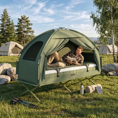 Outsunny Brandina da Campeggio con Tenda, 193x78x160cm, Verde