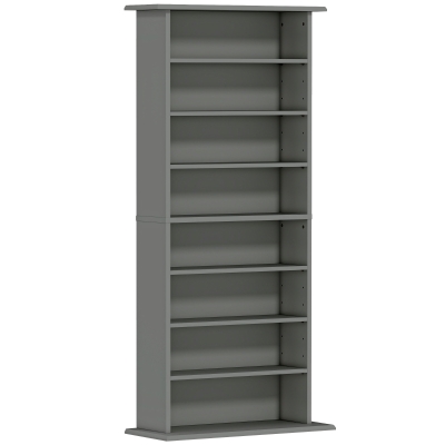 HOMCOM Rangement CD/DVD 8 Compartiments 6 Étagères Réglables Gris