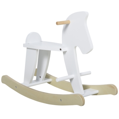 HOMCOM Caballito Balancín para Bebés Caballo Balancín con Base de Madera Diseño Clásico para Niños de 1-3 Años Blanco