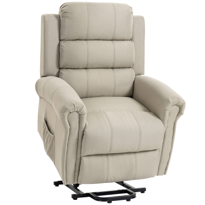 HOMCOM Massagesessel mit Aufstehhilfe, Relaxsessel, Vibrationsköpfe, mit Neigefunktion, Leinenoptik, Beige