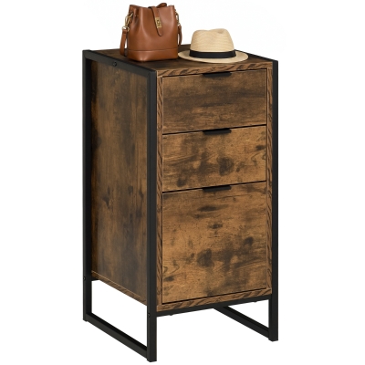 HOMCOM 3-Drawer Chest Industrial Storage Unit Rustic Brown