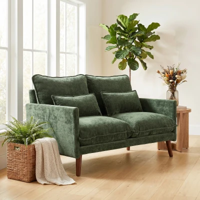 HOMCOM 2-Seater Loveseat Sofa Spring Cushions Wood Legs Green