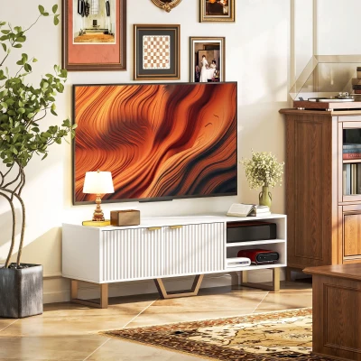 HOMCOM TV-Möbel TV-Bank für Fernseher bis 177,8 cm - 2-türiger gerillter Schrank, offenes Fach und Kabeldurchlässe