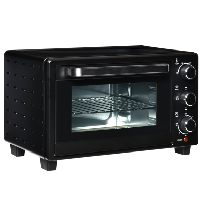 HOMCOM Minibackofen, 21 L Toasterofen mit 1 Drahtgestell und 1 Backblech, 3 Kochmodi, 100 °C-230 °C, Edelstahl, Glas, Schwarz