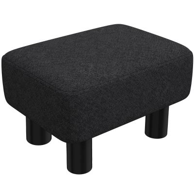 HOMCOM Linen Fabric Footstool Ottoman Cube 4 Legs Black