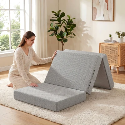 HOMCOM Klappmatratze 200 x 90 cm, 15 cm faltbare Matratze, tragbare Bodenmatratze mit waschbarem Bezug, Oeko-Tex geprüft