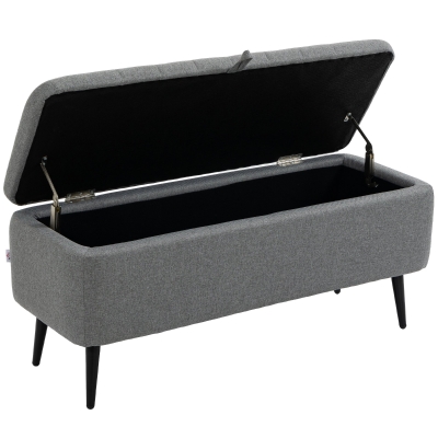 HOMCOM Storage Ottoman Rectangular Grey Linen Fabric