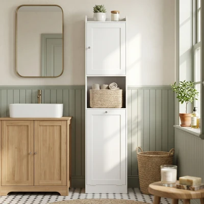HOMCOM Mobile Bagno con Cesto a Ribalta, 40x30x170 cm, Bianco