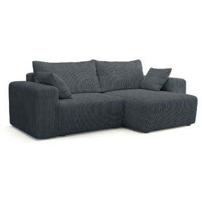 Canapé d'angle convertible réversible - 5 places - BOMBEY - Velours côtelé Gris anthracite - 264 x 162 x 85 cm