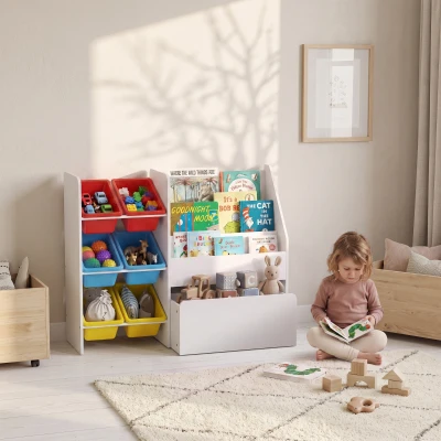 AIYAPLAY 3-Tier Toy Storage Unit with Bins, Multicolour