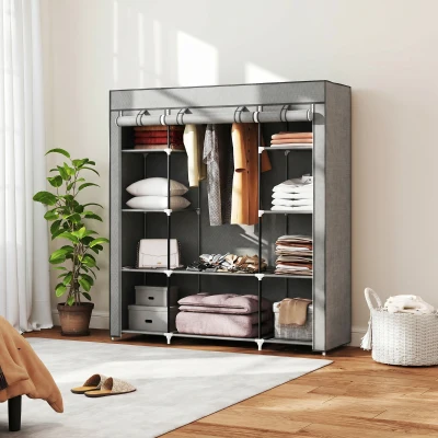 HOMCOM Armoire Pliable Tissu Gris Clair 150x43x162,5cm Etagères