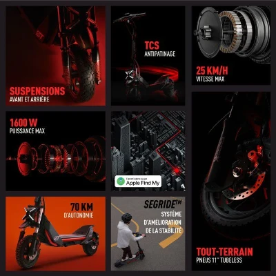Trottinette électrique - SEGWAY - ZT3 Pro I - 1600 W - 11 - Vitesse 25 km max - Autonomie jusqu'a 70 km
