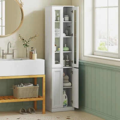 HOMCOM Slim Bathroom Cabinet 6-Tier Adjustable Shelf White