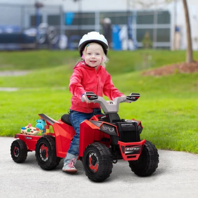 HOMCOM Quad Elettrico per Bambini 18-36 Mesi con Rimorchio, Rosso