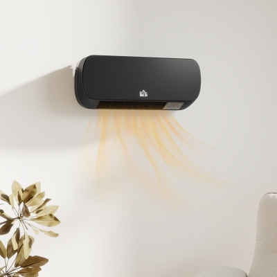 HOMCOM Stufa Elettrica a Muro con Telecomando e Timer 12h, Nero